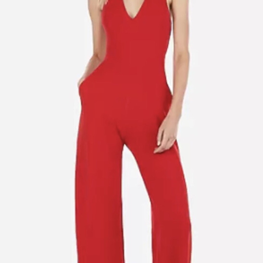 Red Cross Back Wide Leg Red Jumpsuit